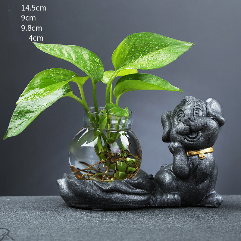 Glass Transparent Water Cultivation Green Dish Ware Flower Pot
