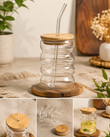 Bubble Glass Mug with Glass Straw & Bamboo Lid