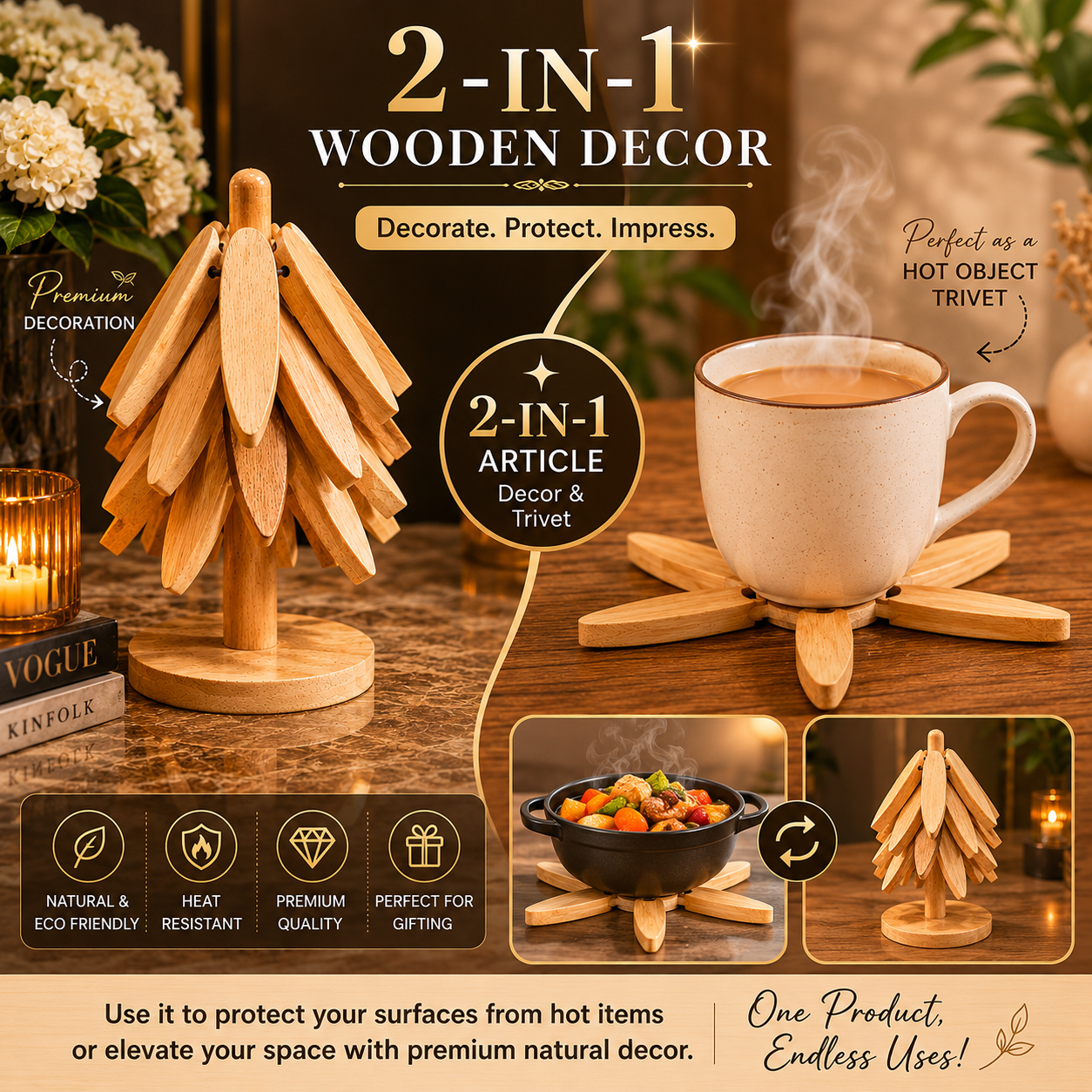 Wooden Tree Folding Trivet