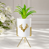 Luxury Ceramic Deer Planter Pot with Gold Metal Stand