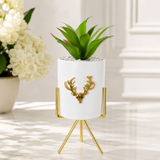 Luxury Ceramic Deer Planter Pot with Gold Metal Stand