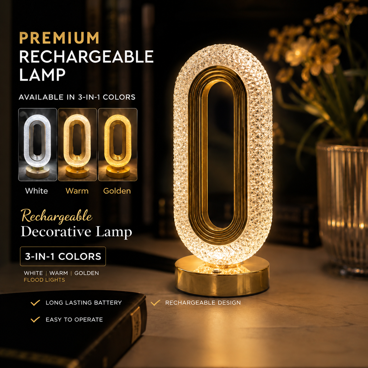 Premium Oval Design Crystal Lamp