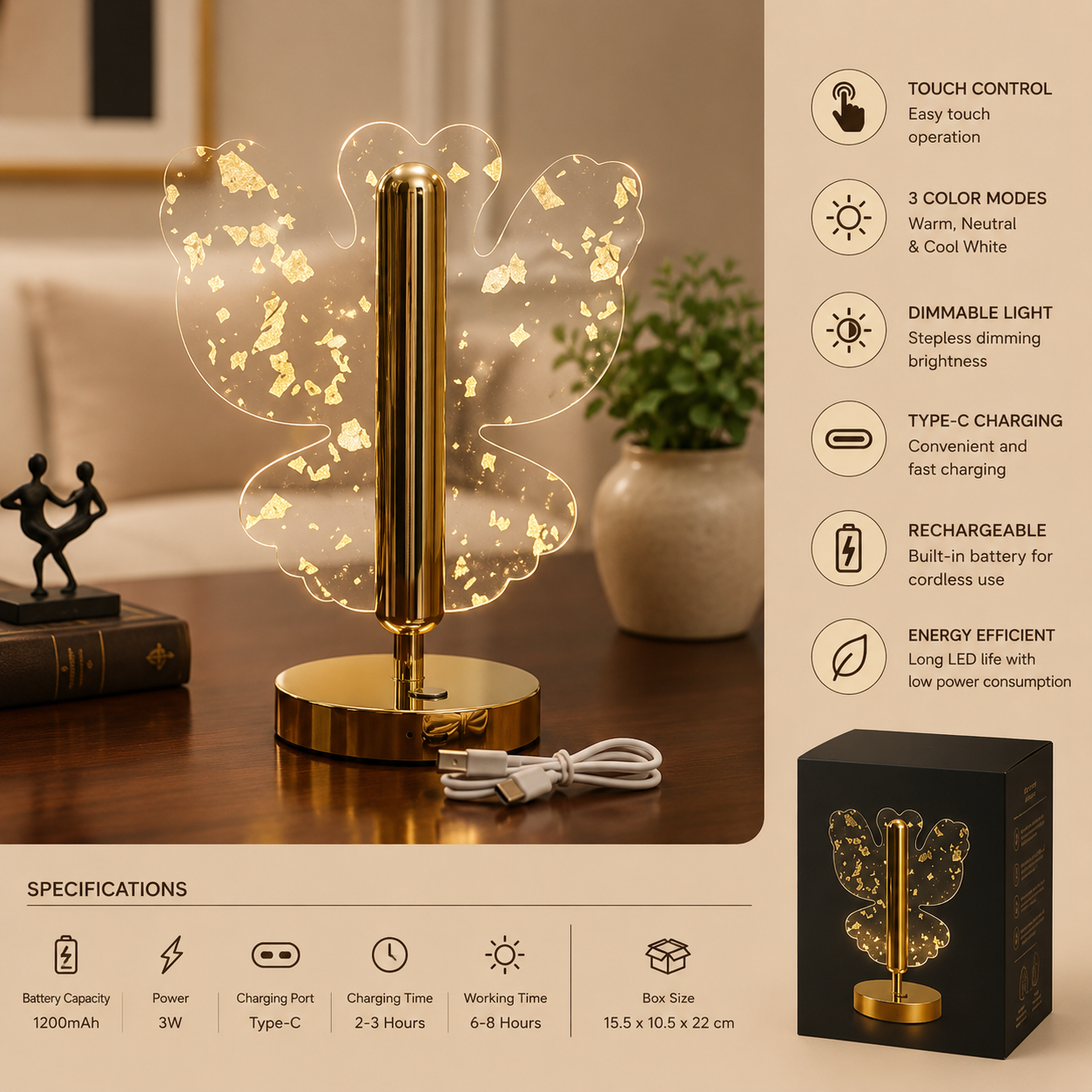 Premium butterfly shape Crystal Lamp