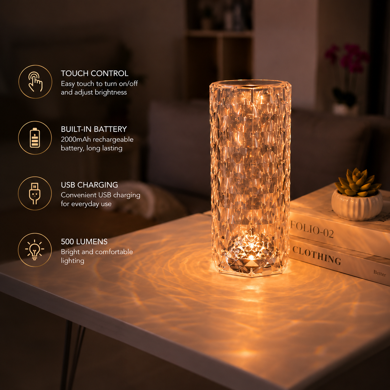Unique diamond Design Crystal Lamp