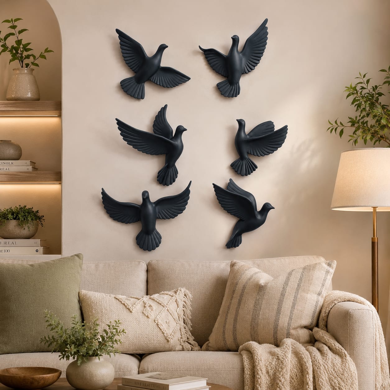 Flying Sparrow Wall Art Set – Luxury 3D Metal Bird Wall Décor (Set of 6)