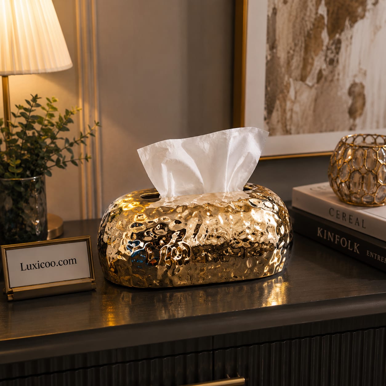 Luxury Hammered Gold Tissue Box - Crinkled Finish For Home & Office Decor