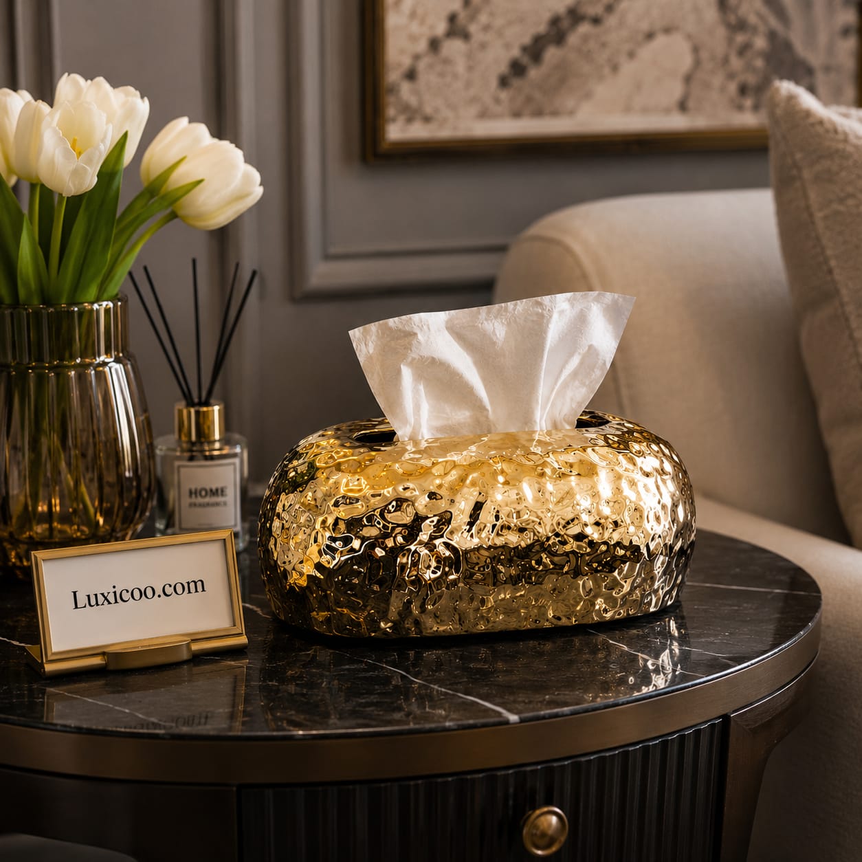 Luxury Hammered Gold Tissue Box - Crinkled Finish For Home & Office Decor