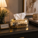 Luxury Hammered Gold Tissue Box - Crinkled Finish For Home & Office Decor
