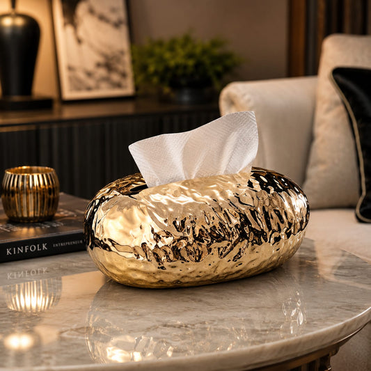 Luxury Oval Hammered Tissue Box for Homes décor & Tabletop